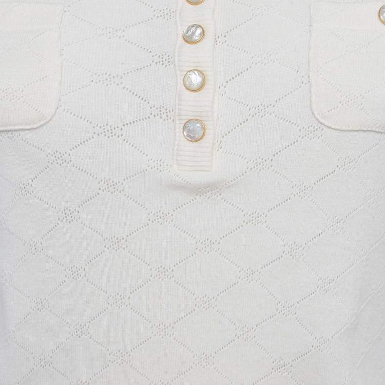 Pre Owned Celine Cream Perforated Knit Top S