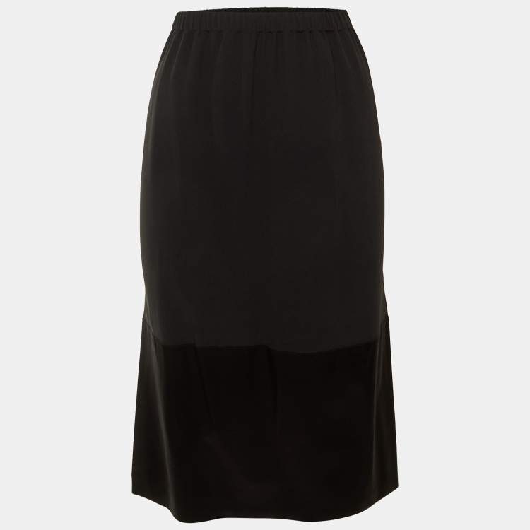 Pre Owned Celine Black Crepe Paneled Midi Skirt M