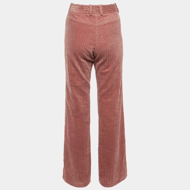 Pre Owned Celine Pink Velvet Wide Leg Trousers M