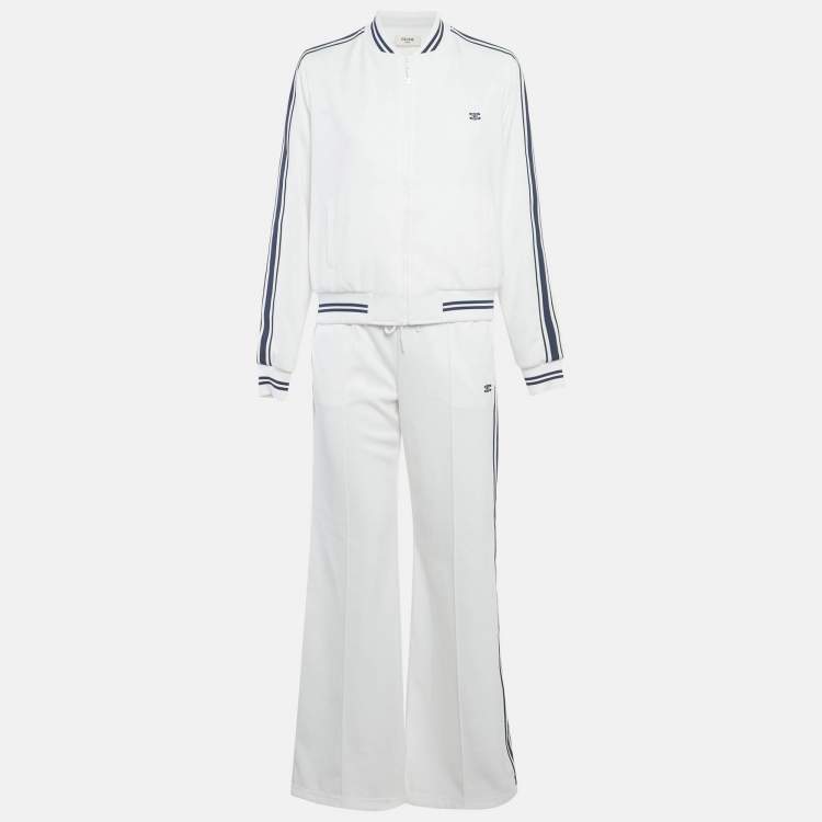 Pre Owned Celine White Triomphe Jersey Tracksuit M/L