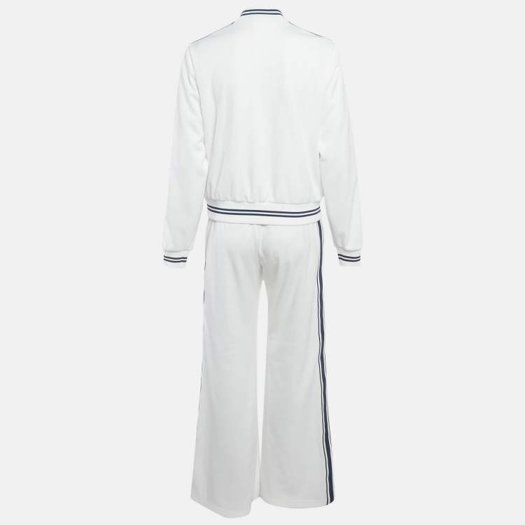 Pre Owned Celine White Triomphe Jersey Tracksuit M/L