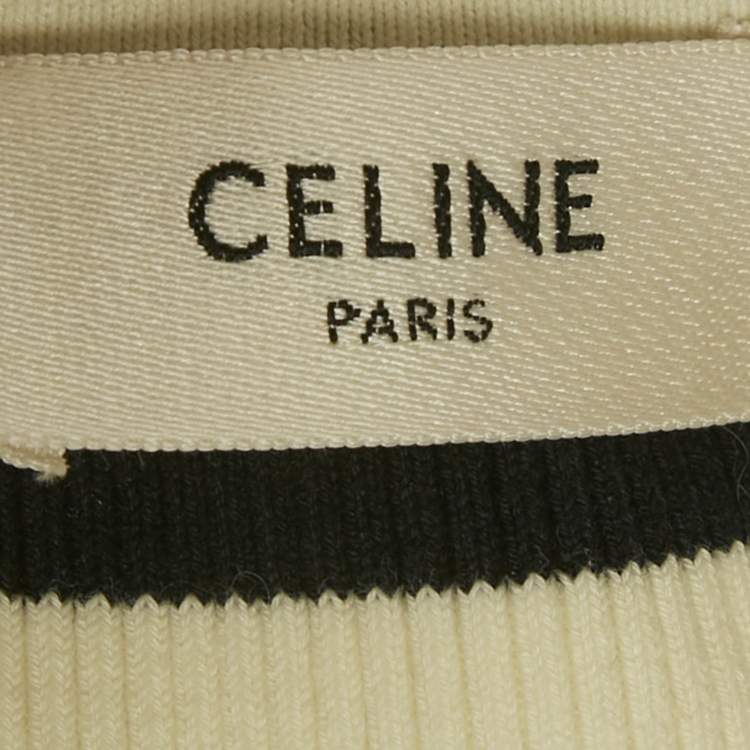 Pre Owned Celine White/Black Striped Rib Knit Tank Crop Top S