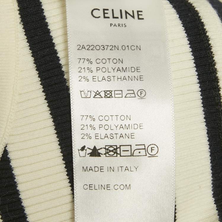 Pre Owned Celine White/Black Striped Rib Knit Tank Crop Top S