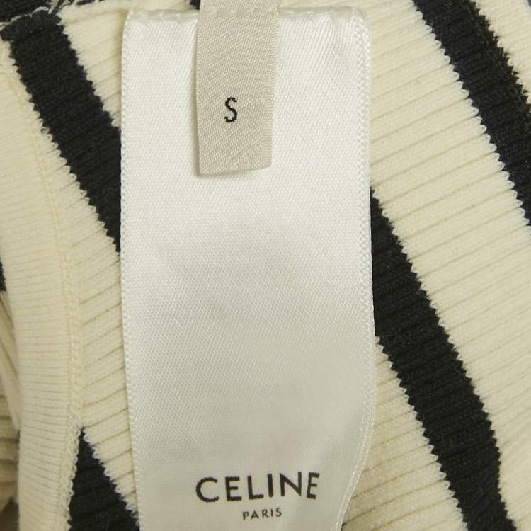 Pre Owned Celine White/Black Striped Rib Knit Tank Crop Top S