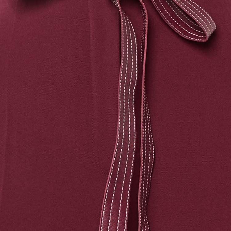 Pre Owned Celine Burgundy Wool Belted Trousers M 