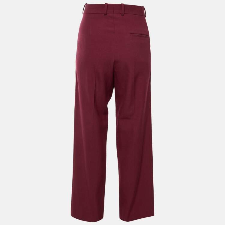 Pre Owned Celine Burgundy Wool Belted Trousers M 