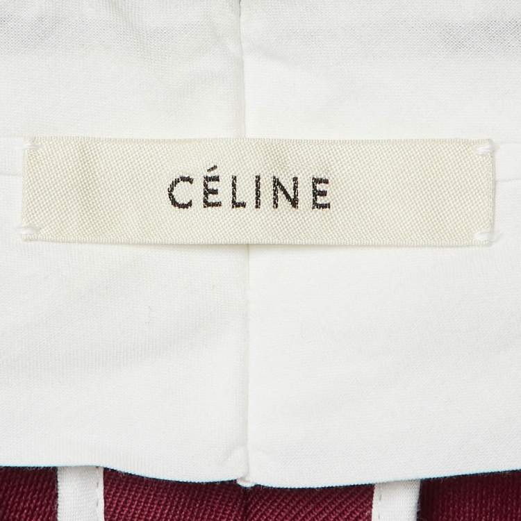 Pre Owned Celine Burgundy Wool Belted Trousers M 