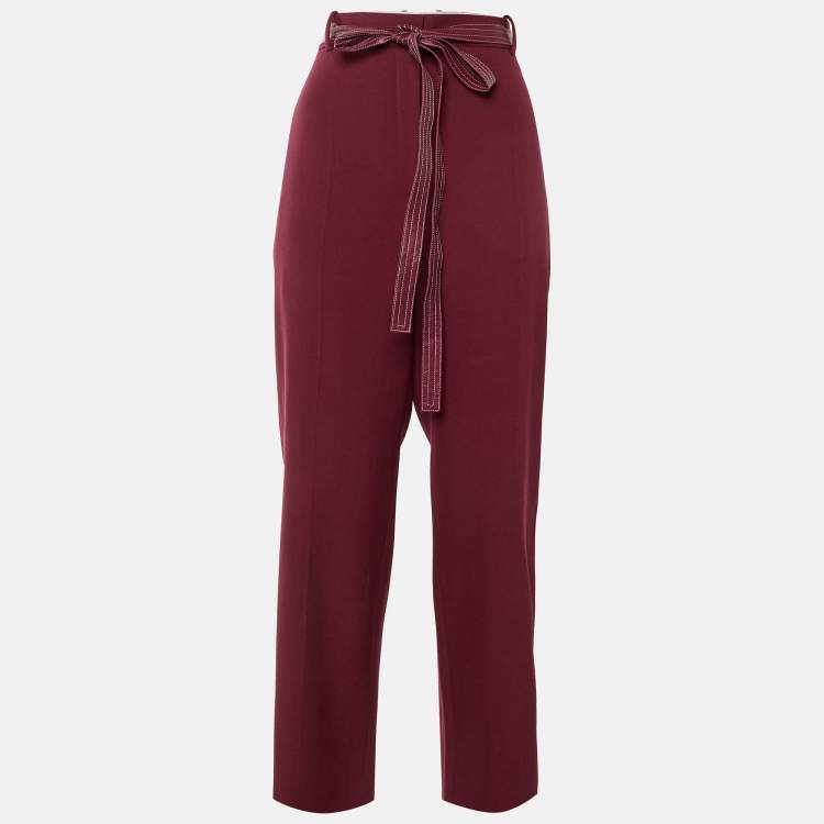 Pre Owned Celine Burgundy Wool Belted Trousers M 