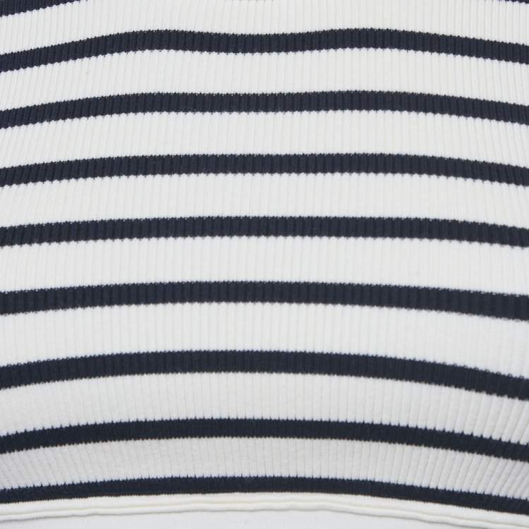 Pre Owned Celine White Striped Rib Knit Crop Tank Top S