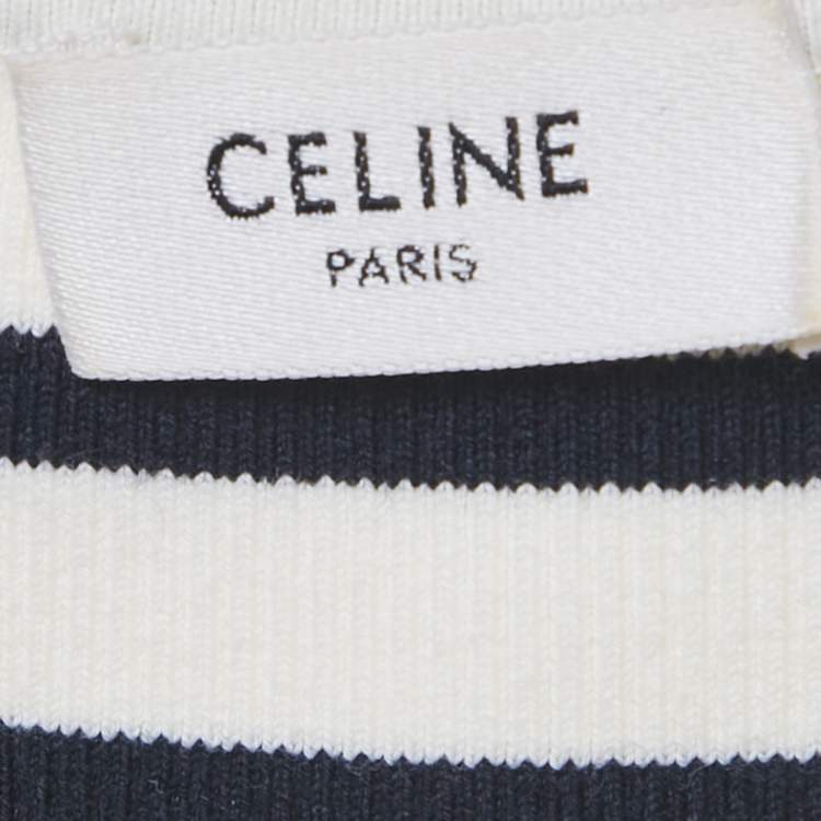 Pre Owned Celine White Striped Rib Knit Crop Tank Top S