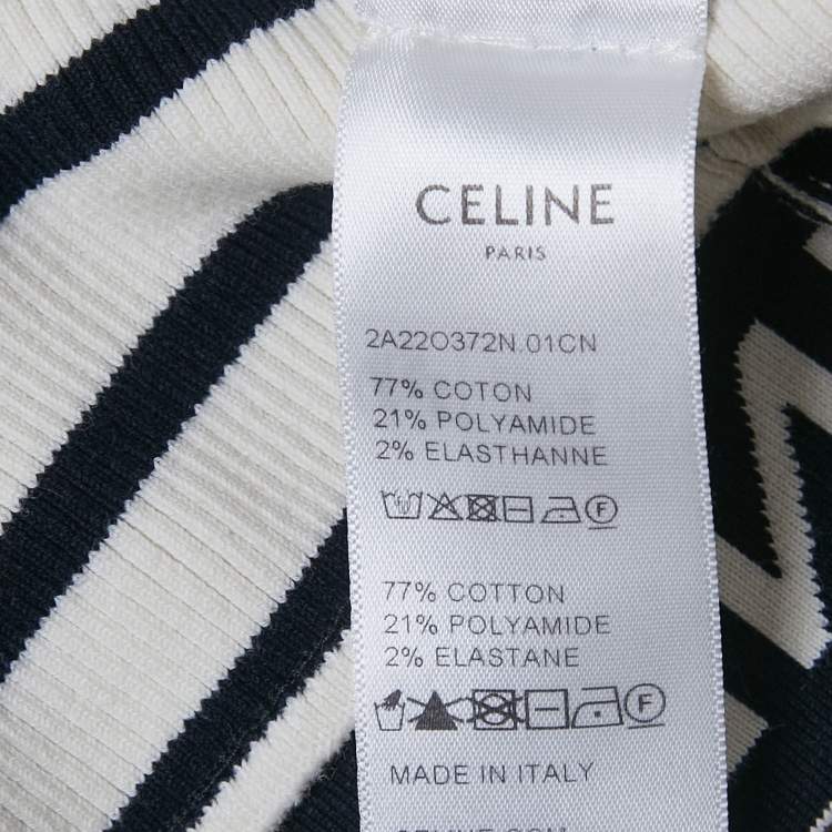 Pre Owned Celine White Striped Rib Knit Crop Tank Top S