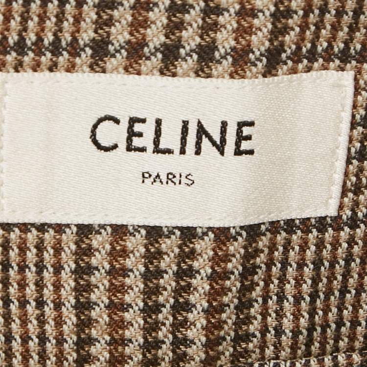 Pre Owned Celine Brown Checks Linen Pleated Bandeau Mini Skirt S