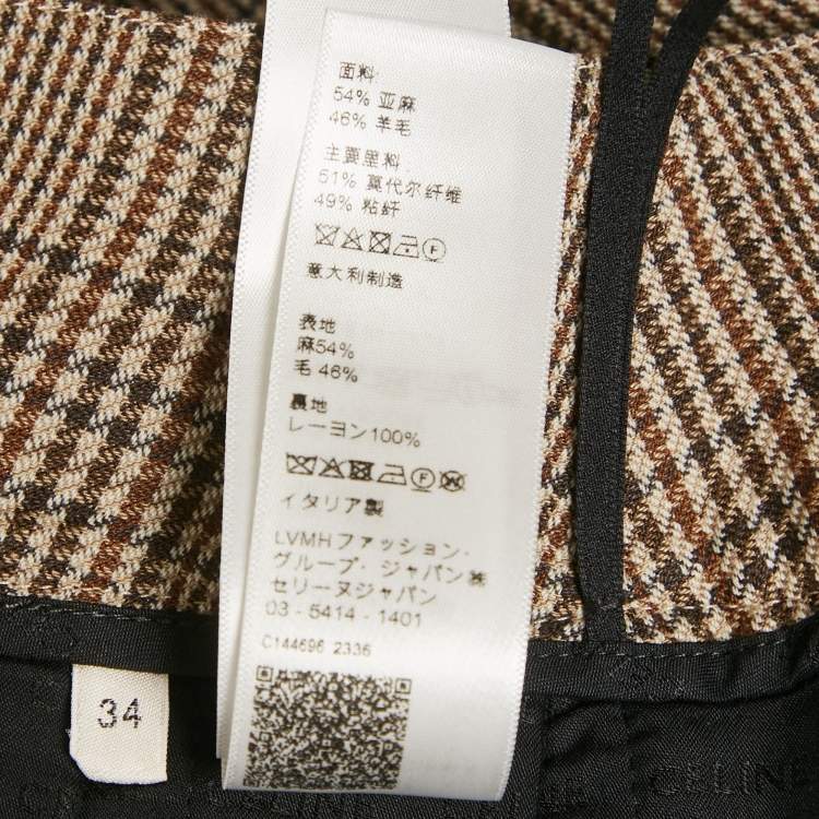 Pre Owned Celine Brown Checks Linen Pleated Bandeau Mini Skirt S