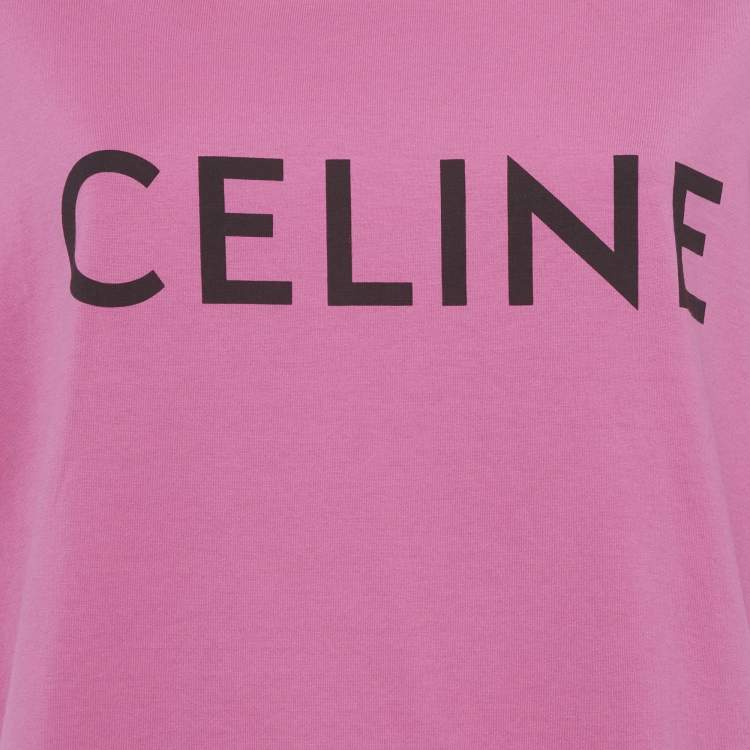 Pre Owned Celine Pink Logo Print Jersey T-Shirt L