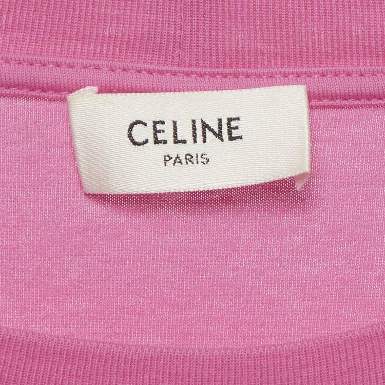 Pre Owned Celine Pink Logo Print Jersey T-Shirt L