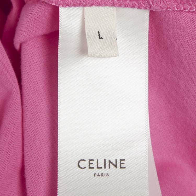 Pre Owned Celine Pink Logo Print Jersey T-Shirt L