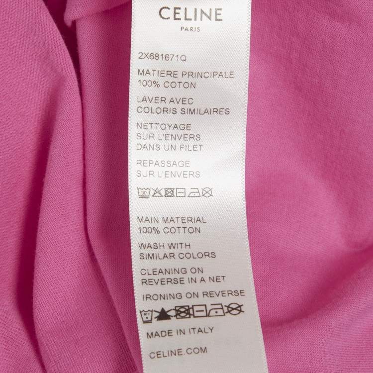 Pre Owned Celine Pink Logo Print Jersey T-Shirt L