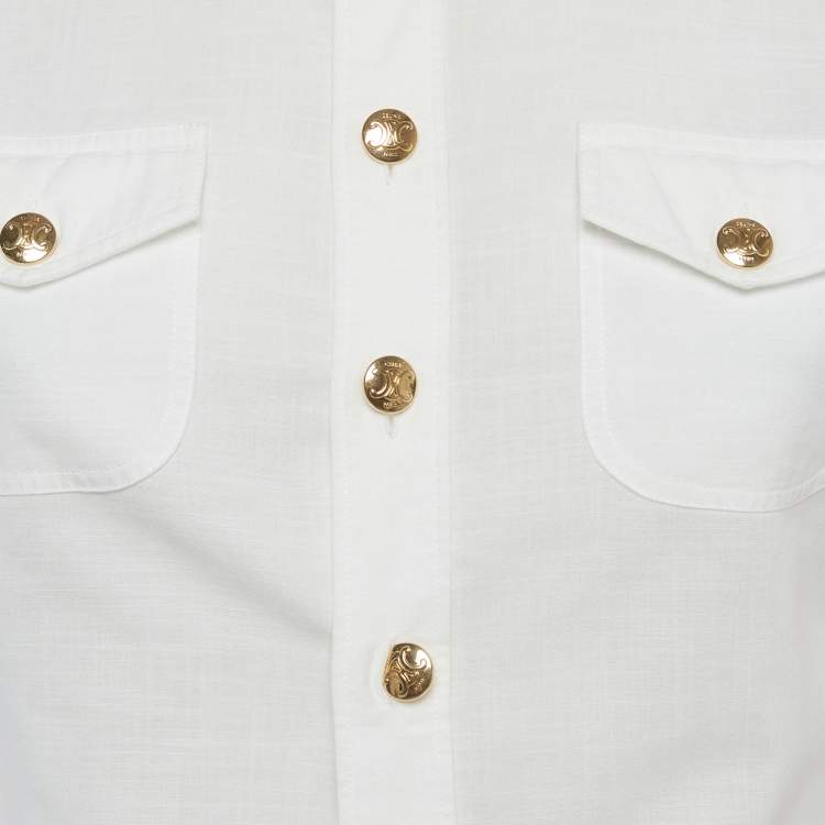 Pre Owned Celine White Cotton Short Sleeve Chelsea Shirt S