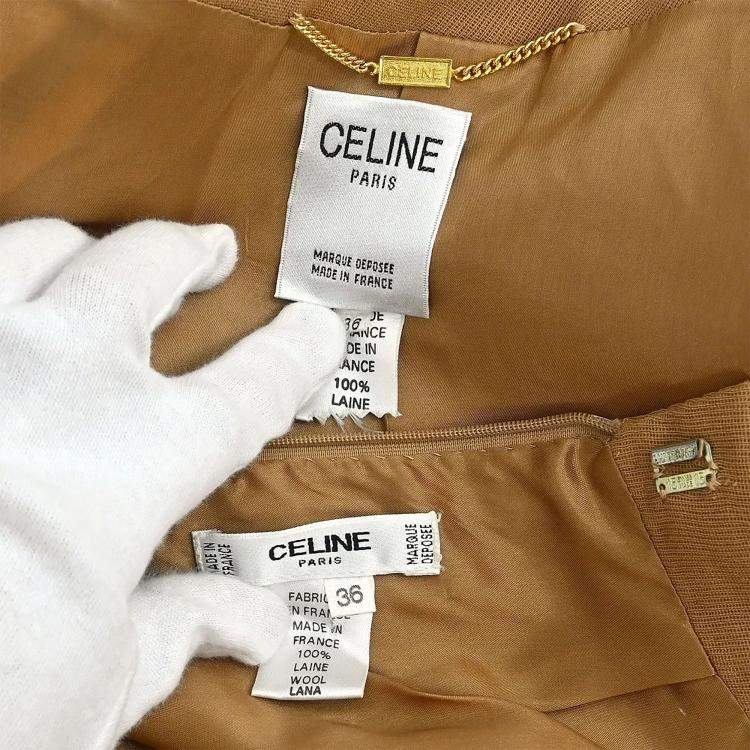 Pre Owned Celine Setup Suit Jacket Skirt Brown S
