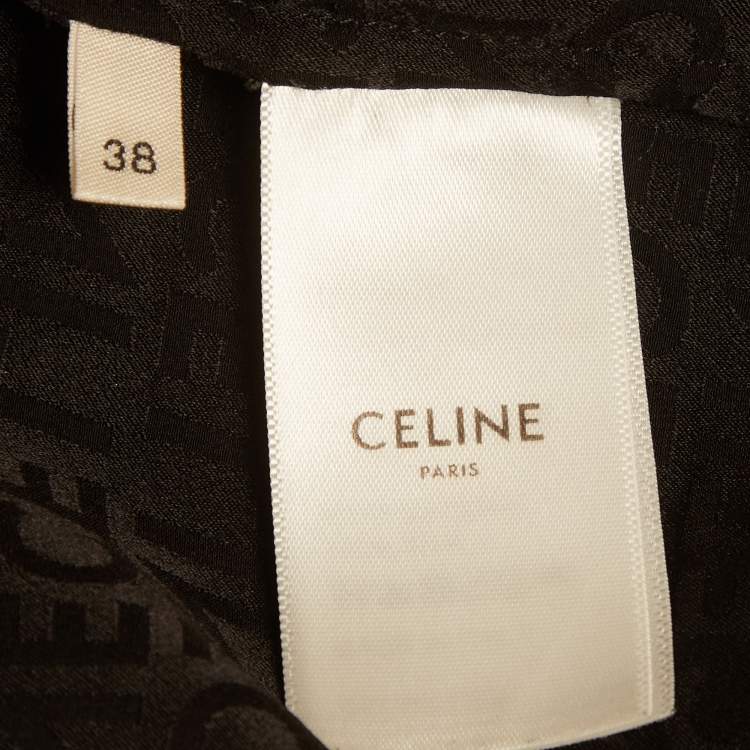 Pre Owned Celine Black Monogram Silk Short Sleeve Shirt M