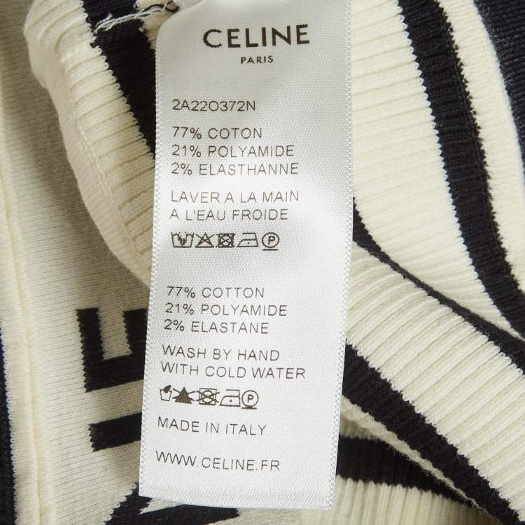 Pre Owned Celine White Striped Rib Knit Crop Tank Top M