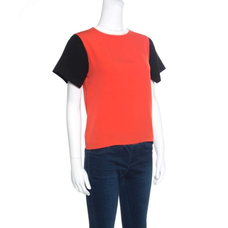 Pre Owned Celine Orange Contrast Sleeve Crepe Top M