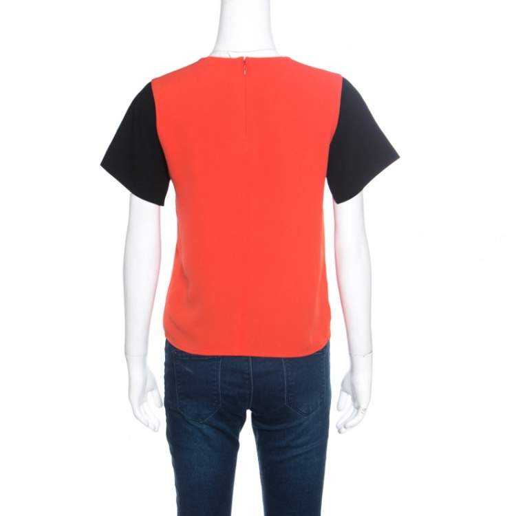 Pre Owned Celine Orange Contrast Sleeve Crepe Top M