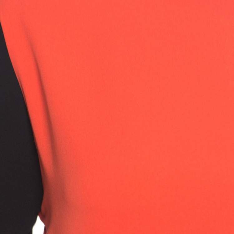 Pre Owned Celine Orange Contrast Sleeve Crepe Top M