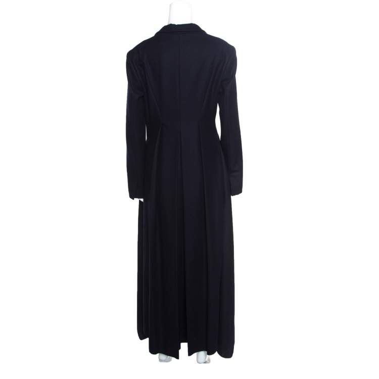 مملوكة مسبقًا Celine Navy Blue Wool Buckle Detail Draped Long Coat L