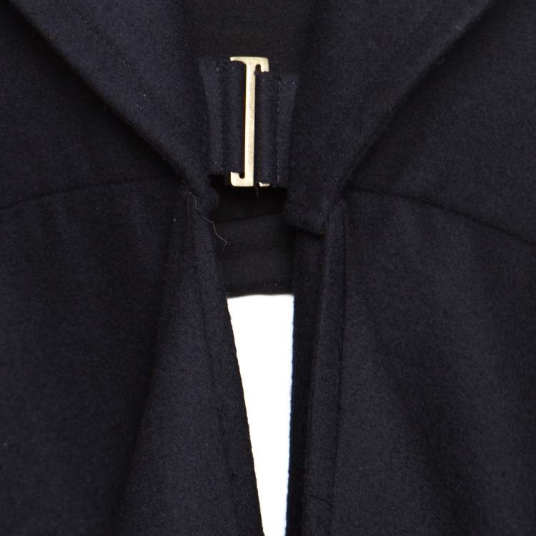 مملوكة مسبقًا Celine Navy Blue Wool Buckle Detail Draped Long Coat L