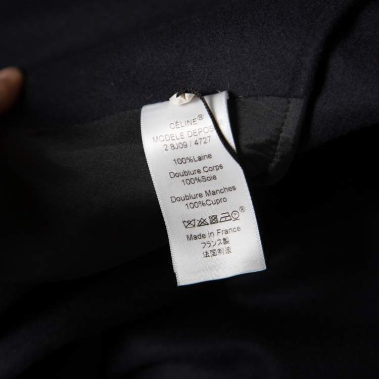 مملوكة مسبقًا Celine Navy Blue Wool Buckle Detail Draped Long Coat L