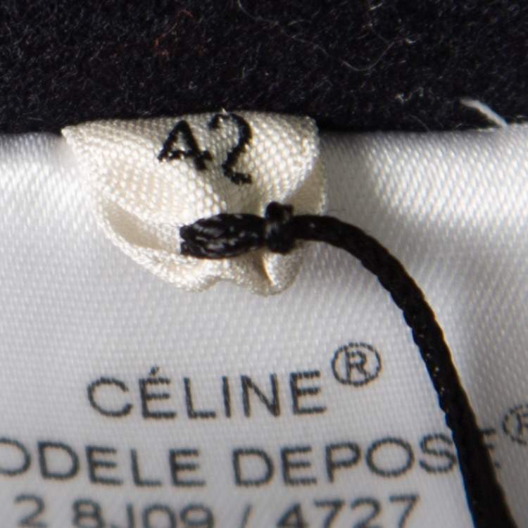 مملوكة مسبقًا Celine Navy Blue Wool Buckle Detail Draped Long Coat L