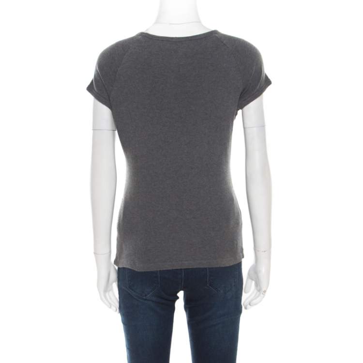 Pre Owned Celine Grey Embellished Cotton Short Sleeve T-Shirt M
