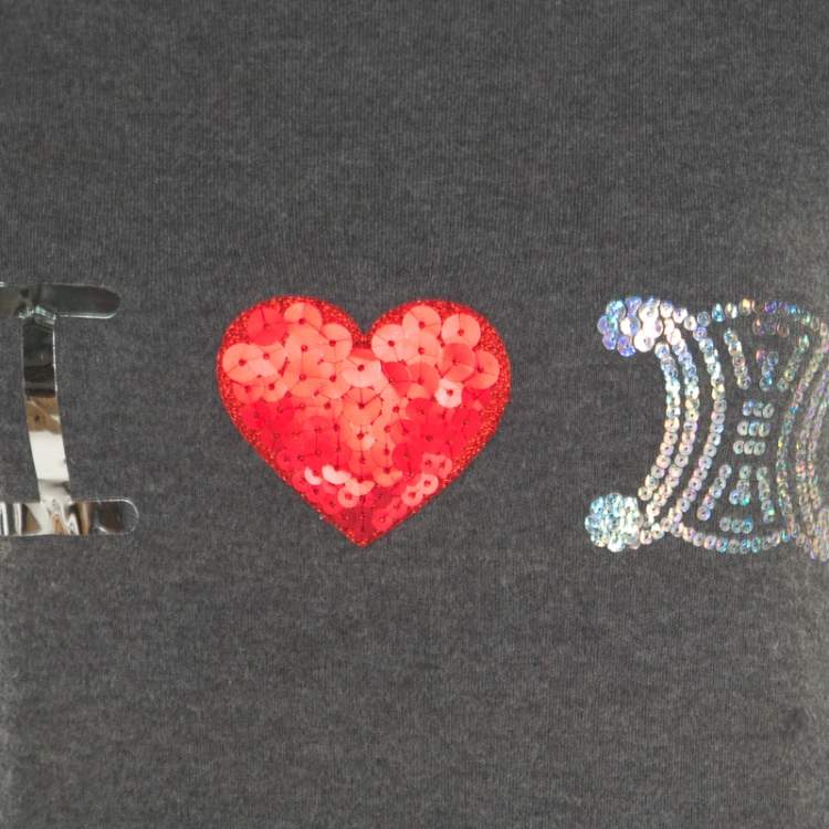 Pre Owned Celine Grey Embellished Cotton Short Sleeve T-Shirt M
