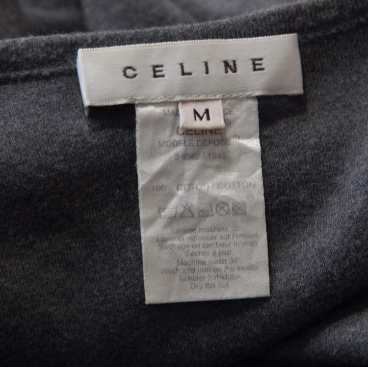 Pre Owned Celine Grey Embellished Cotton Short Sleeve T-Shirt M