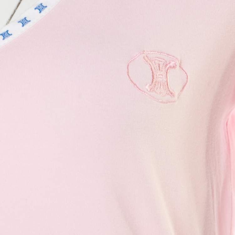 Pre Owned Celine Pink Jersey Blazon Chaine Logo Embroidered Contrast Trim T-Shirt L