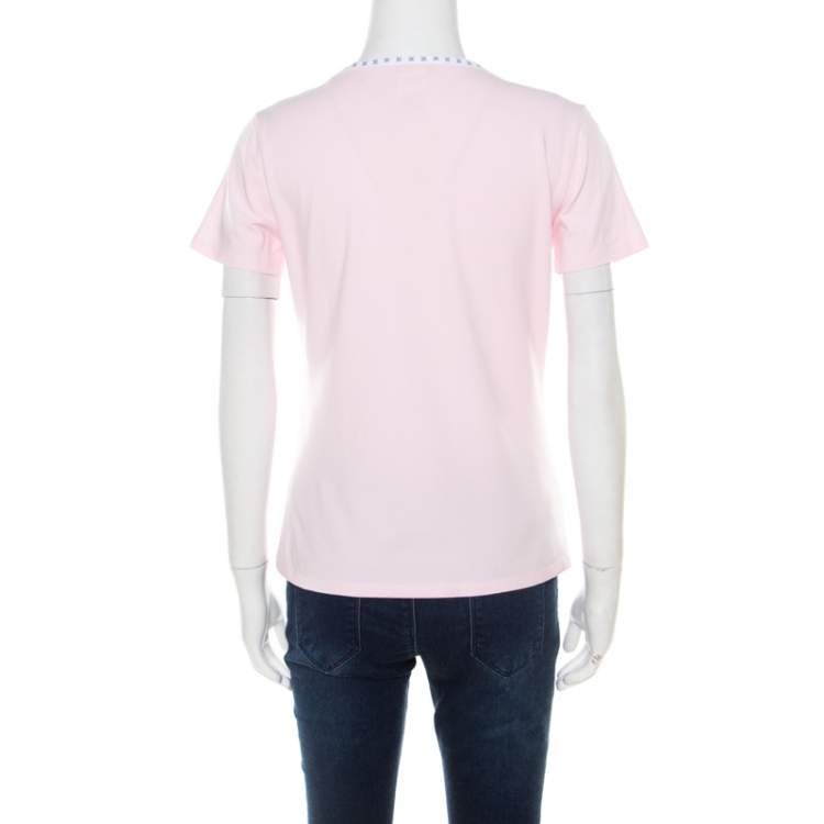 Pre Owned Celine Pink Jersey Blazon Chaine Logo Embroidered Contrast Trim T-Shirt L