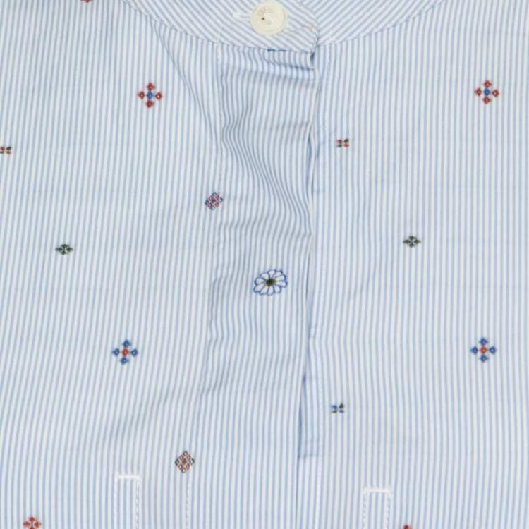 Pre Owned Celine Blue and White Striped Embroidered Cotton High Low Tunic M