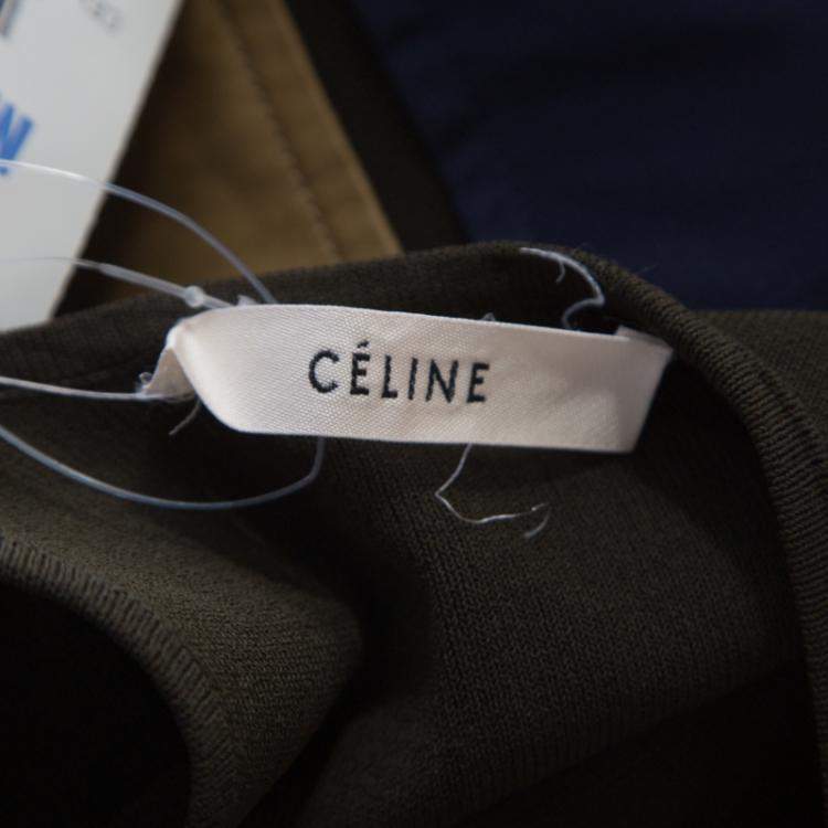 Pre Owned Celine Olive Green Knit Satin Belt Trim  Racer Back Tank Top S