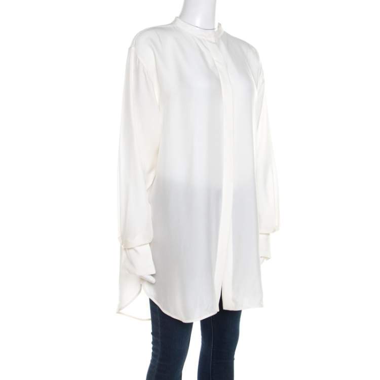 Pre Owned Celine White Silk Button Front Loose Fit Shirt M