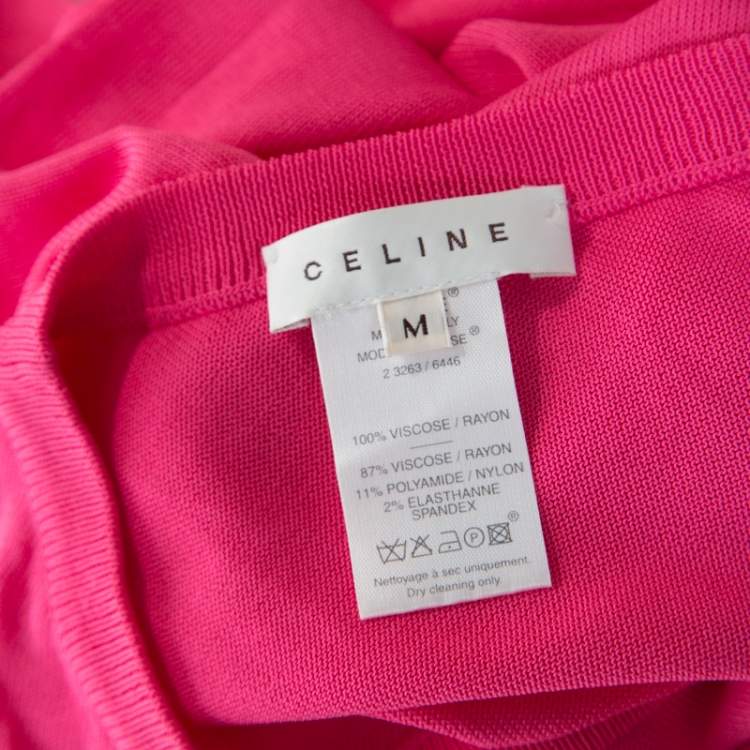 Pre Owned Celine Hot Pink Ribbed Knit One Shoulder Top M
