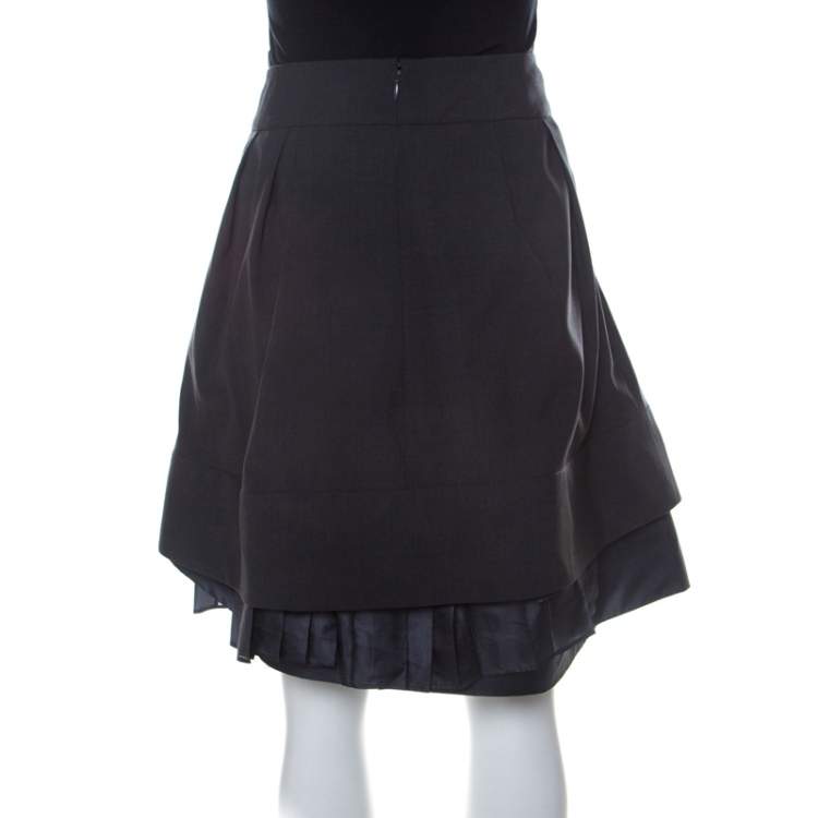 مملوكة مسبقًا Celine Grey Wool Pleated Short Skirt L
