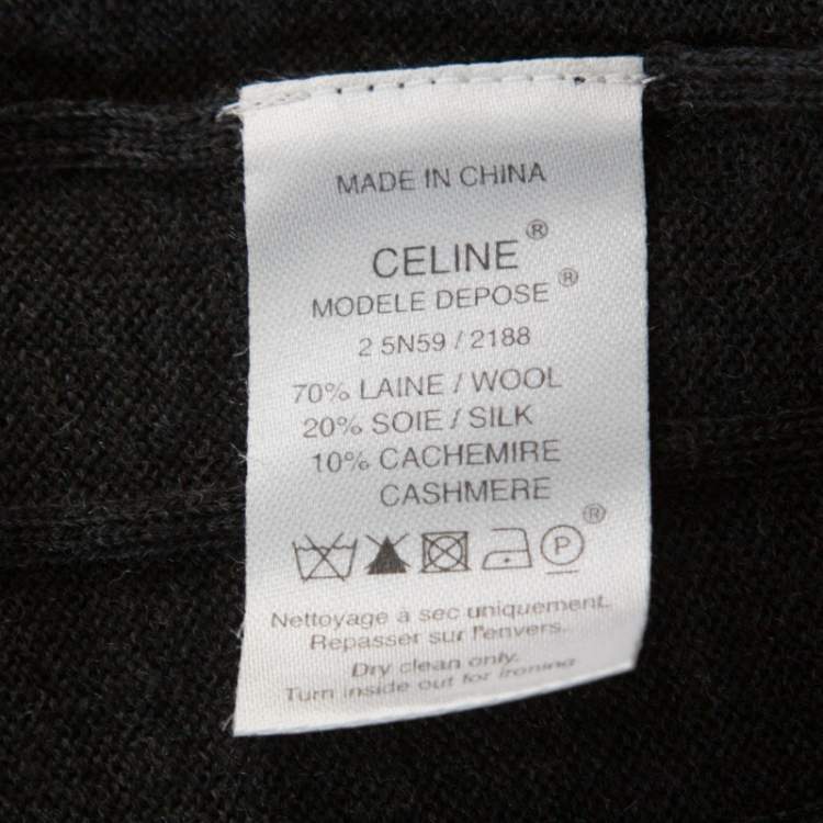 Pre Owned Celine Charcoal Grey Silk & Cashmere Blend Front Button Short Sleeve Cardigan L 