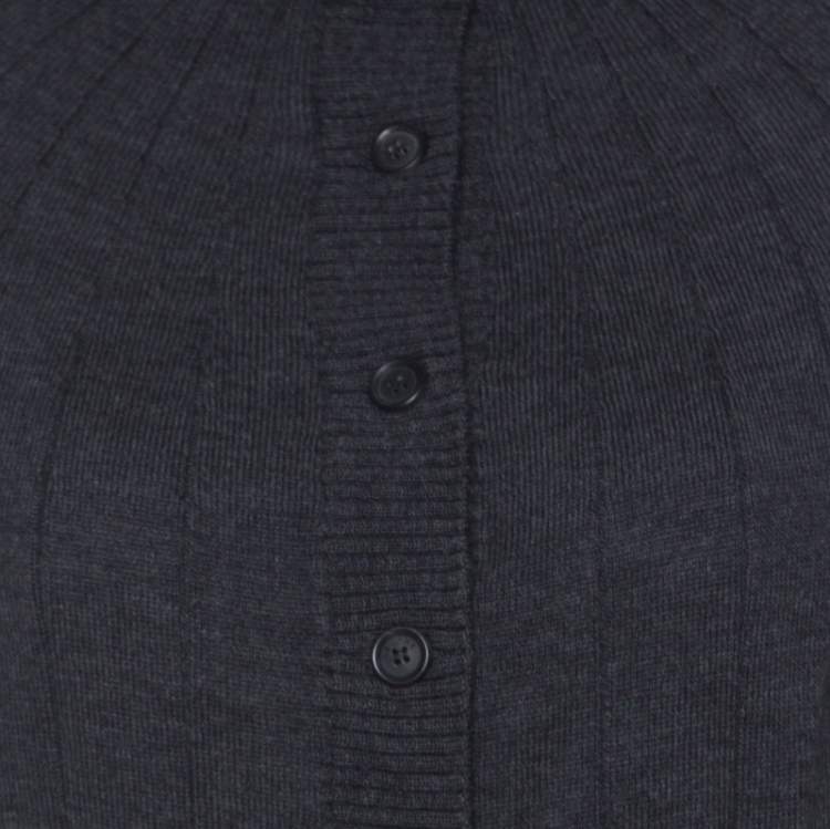 Pre Owned Celine Charcoal Grey Silk & Cashmere Blend Front Button Short Sleeve Cardigan L 