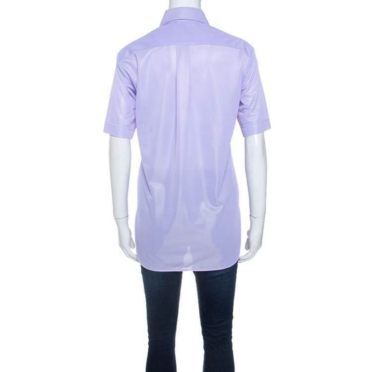 Pre Owned Celine Lavender Knit Button Front Short Sleeve Shirt S