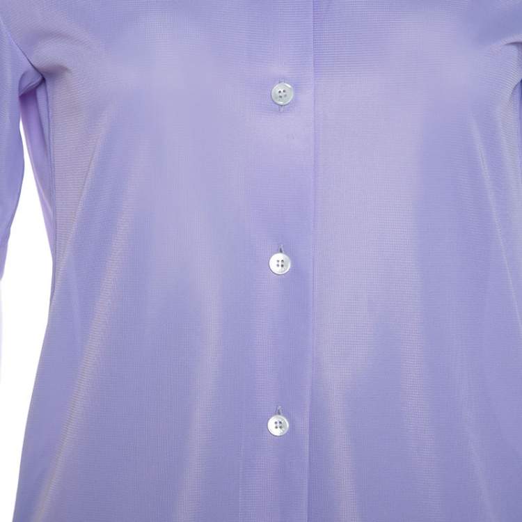 Pre Owned Celine Lavender Knit Button Front Short Sleeve Shirt S