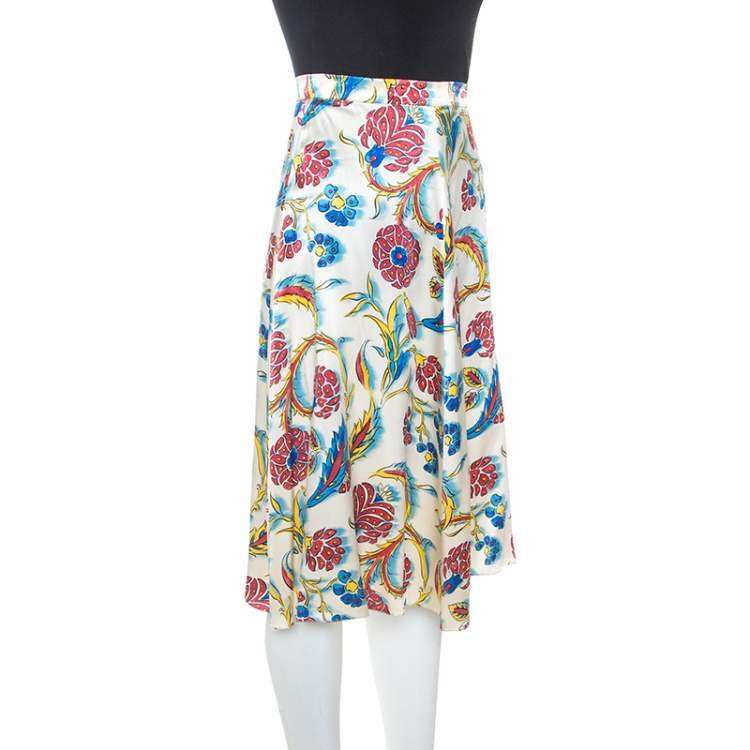 Pre Owned Celine Multicolor Printed Silk A-Line Skirt S