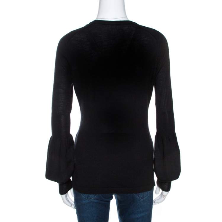 Pre Owned Celine Black Cashmere Knit Long Sleeve Top M