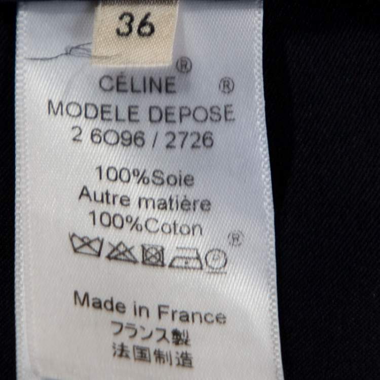 Pre Owned Celine Navy Blue Silk Satin Flared Shirt Dress S