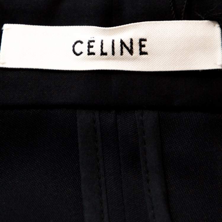Pre Owned Celine Navy Blue Silk Satin Flared Shirt Dress S